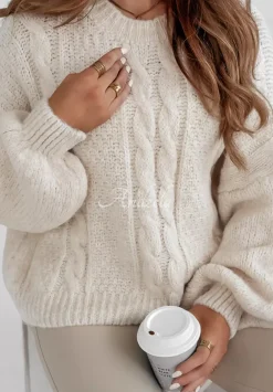 Ozdobnie Pleciony Sweter Oversize Aravis Ecru