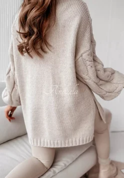 Ozdobnie Pleciony Sweter Oversize Cocomore Vivaldo Bezowy