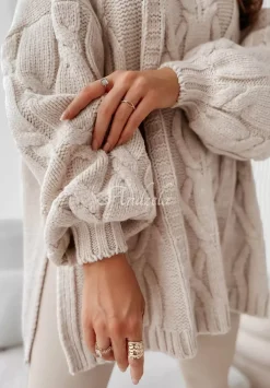 Ozdobnie Pleciony Sweter Oversize Cocomore Vivaldo Bezowy