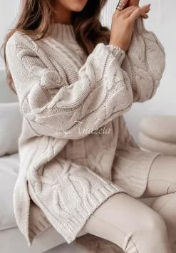 Ozdobnie Pleciony Sweter Oversize Cocomore Vivaldo Bezowy