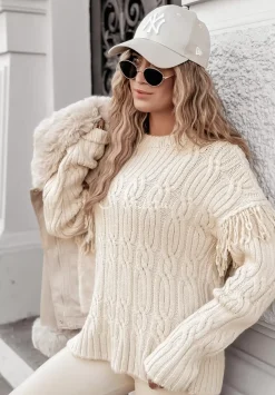 Ozdobnie Pleciony Sweter Sweet Honey Bezowy