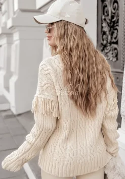 Ozdobnie Pleciony Sweter Sweet Honey Bezowy