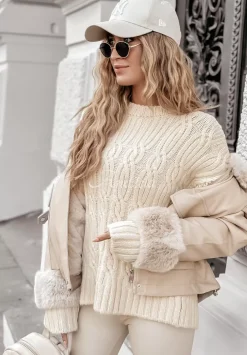 Ozdobnie Pleciony Sweter Sweet Honey Bezowy