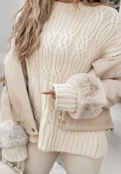 Ozdobnie Pleciony Sweter Sweet Honey Bezowy