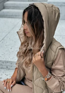 Pikowana Kamizelka Z Kapturem On Rainy Days Bezowa