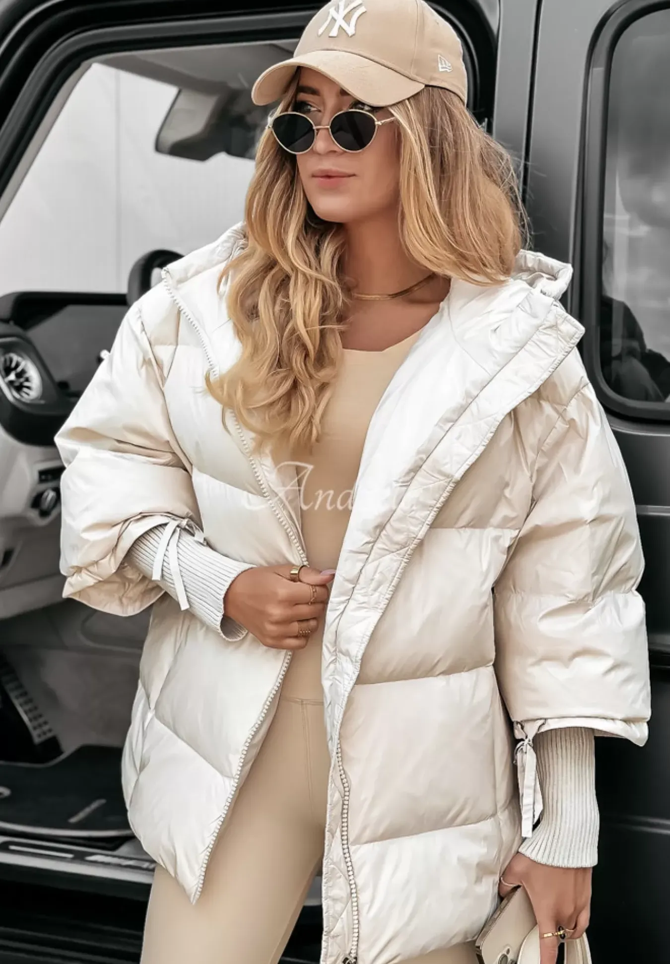 Pikowana Kurtka Oversize September Jasnobezowa