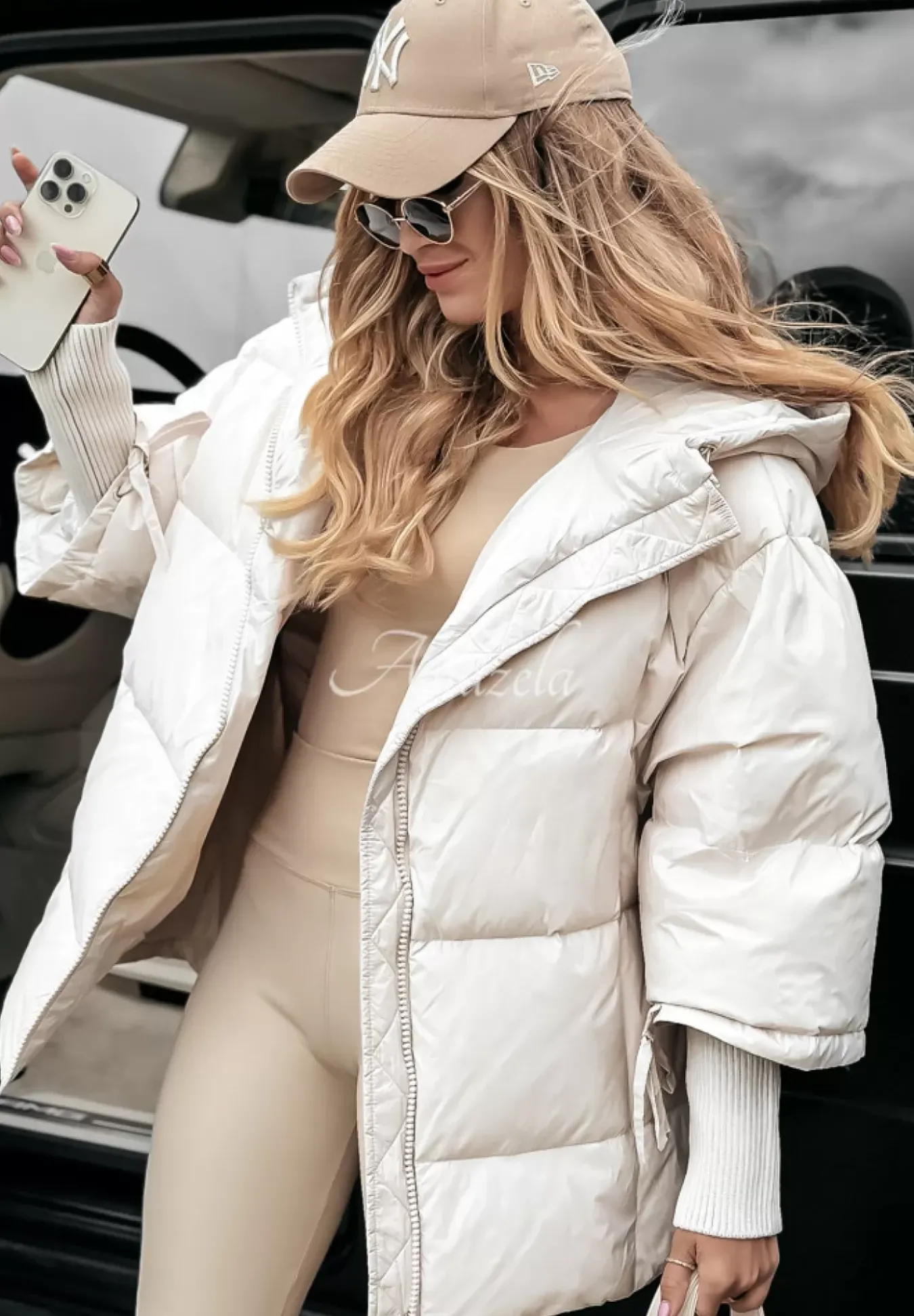 Pikowana Kurtka Oversize September Jasnobezowa