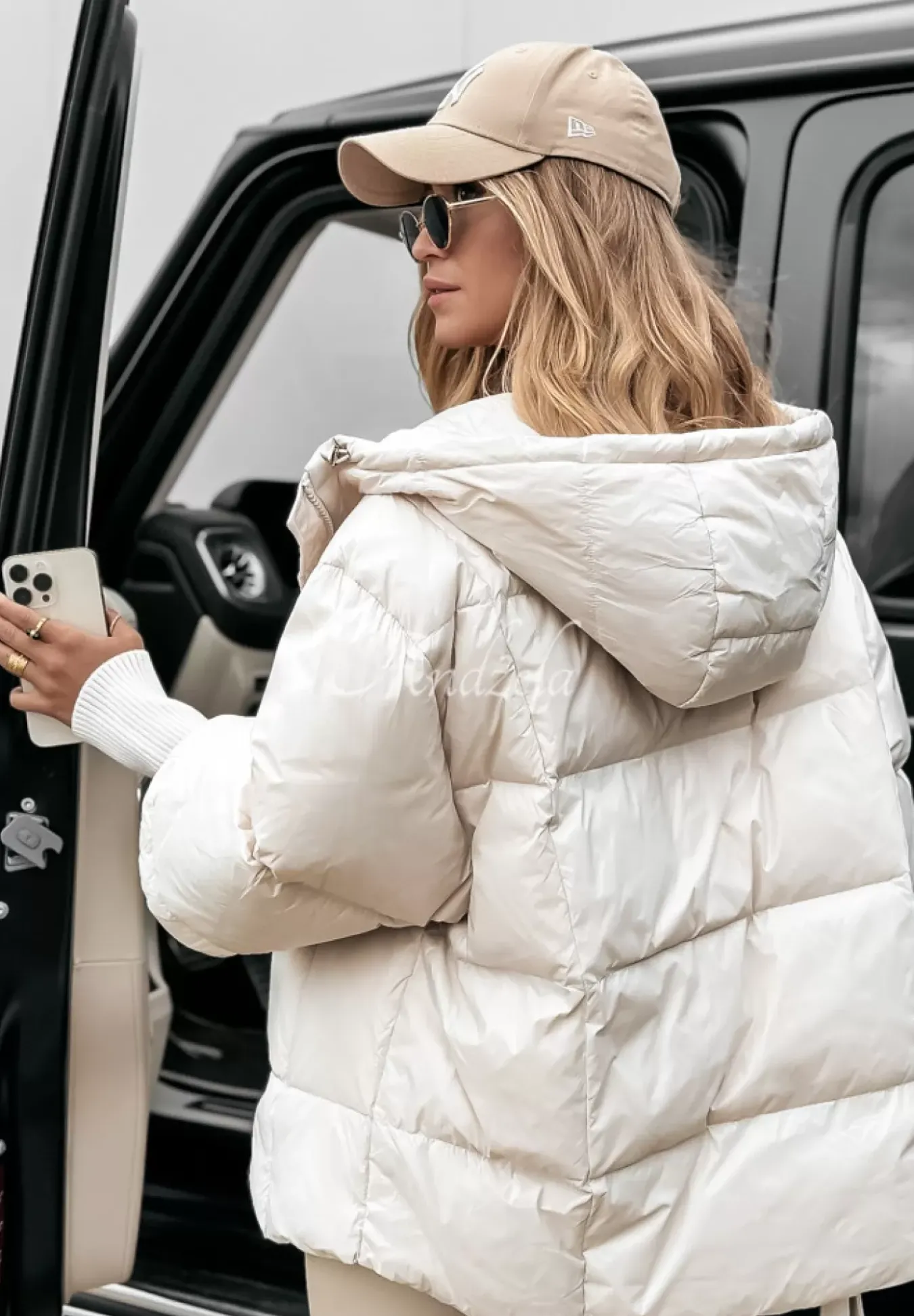Pikowana Kurtka Oversize September Jasnobezowa