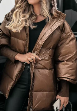 Pikowana Kurtka Oversize September Czekoladowa