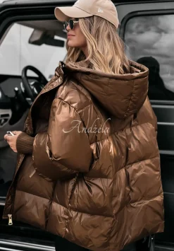 Pikowana Kurtka Oversize September Czekoladowa