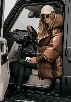 Pikowana Kurtka Oversize September Czekoladowa