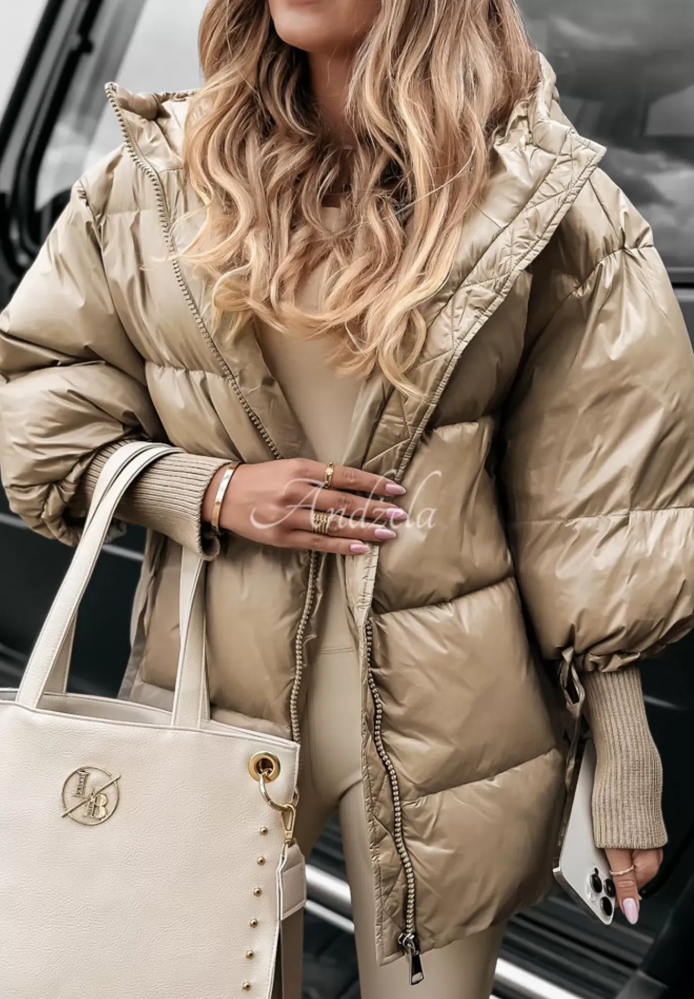 Pikowana Kurtka Oversize September Ciemny Bez