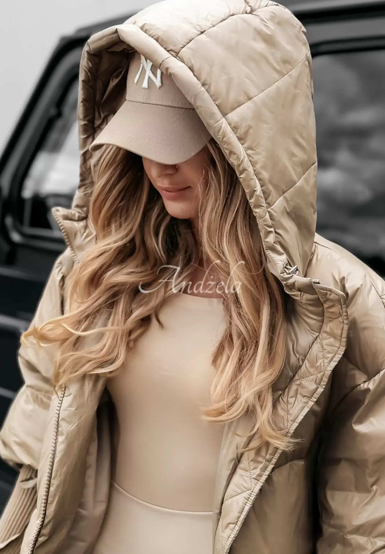 Pikowana Kurtka Oversize September Ciemny Bez