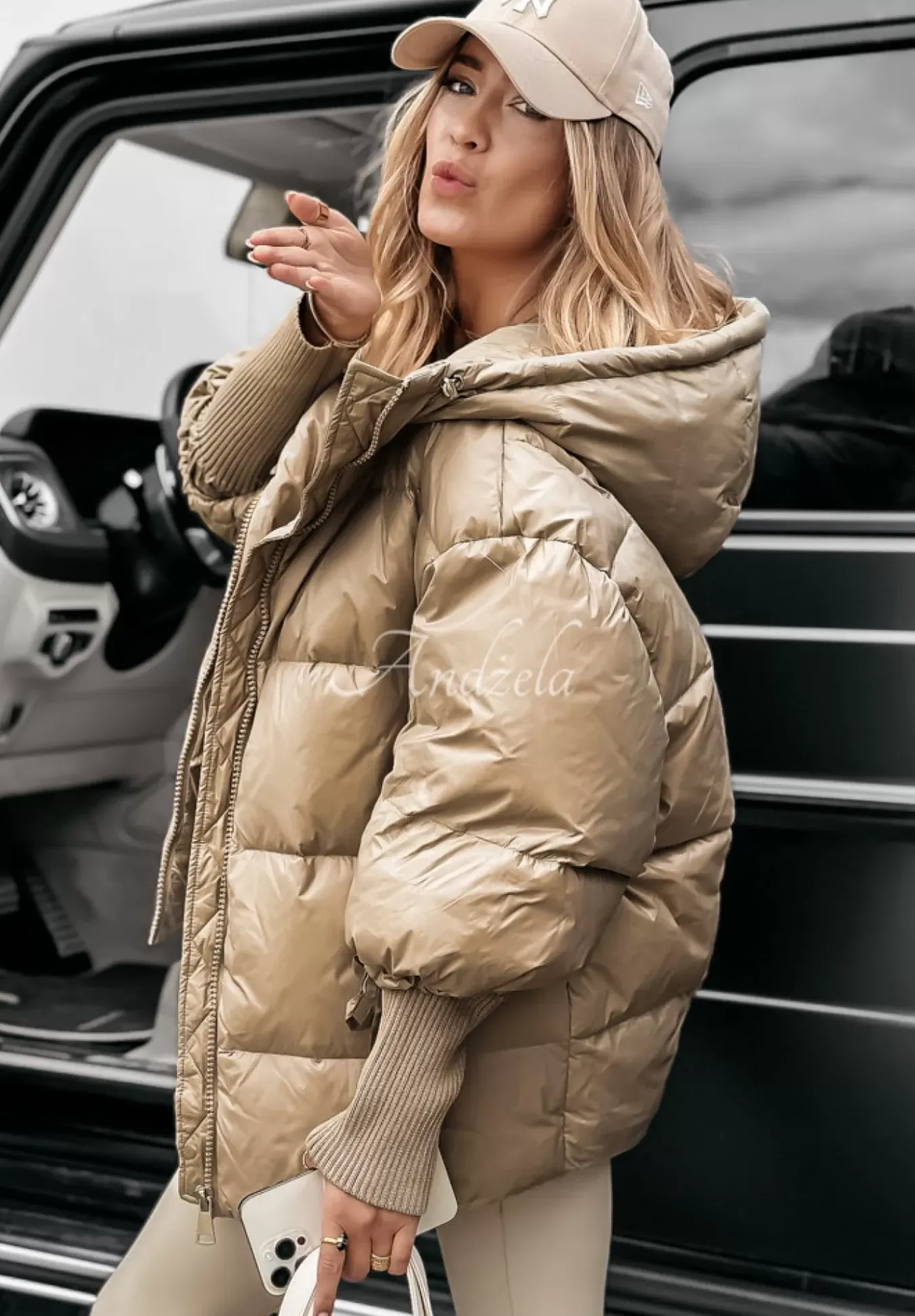 Pikowana Kurtka Oversize September Ciemny Bez