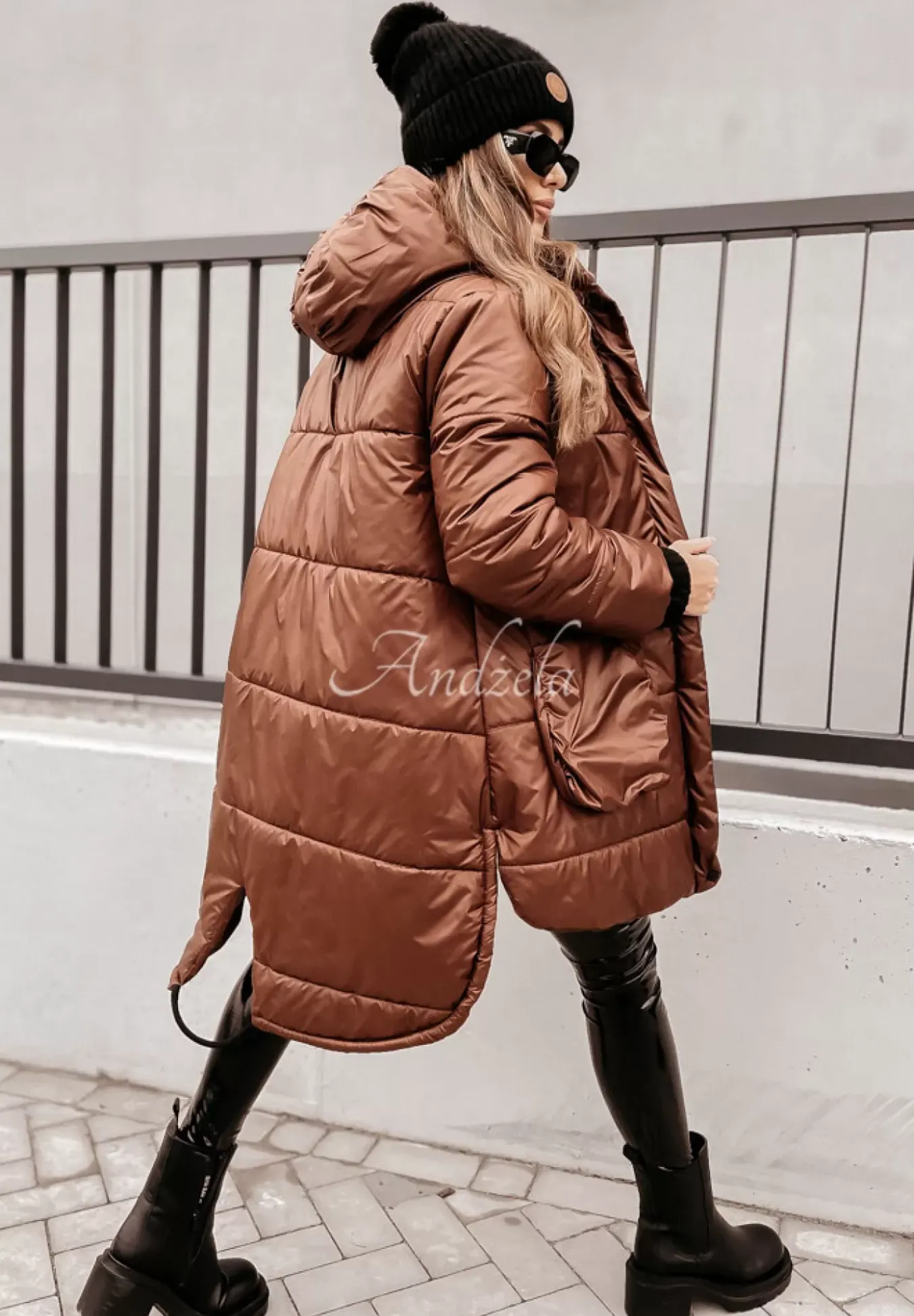 Pikowana Kurtka Oversize Berrani Czekoladowa