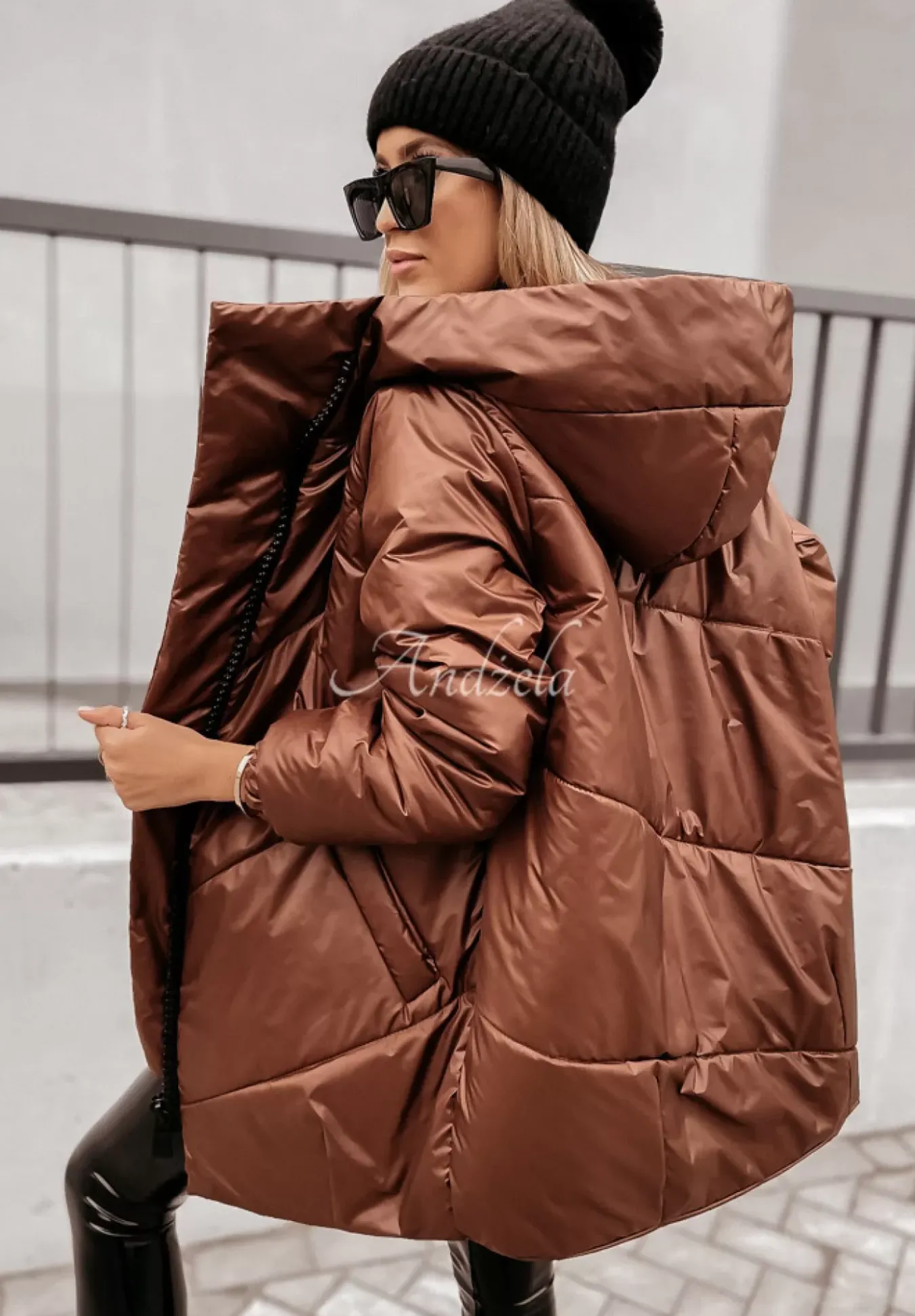 Pikowana Kurtka Oversize Rickerby Czekoladowa