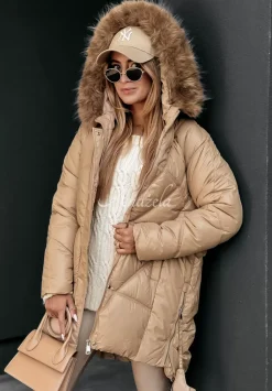 Pikowana Kurtka Z Futerkiem Polar Bear Camelowa