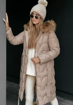 Pikowana Kurtka Z Futerkiem Frostbite Bezowa