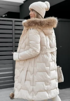 Pikowana Kurtka Z Futerkiem Frostbite Jasnobezowa
