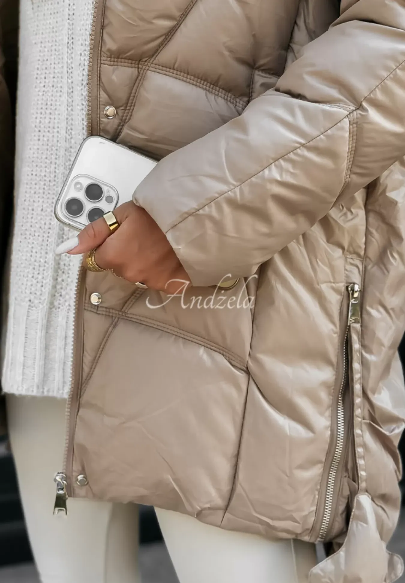 Pikowana Kurtka Z Futerkiem Polar Bear Bezowa