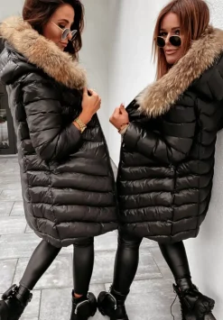 Pikowana Kurtka Z Kapturem Winter Czarna