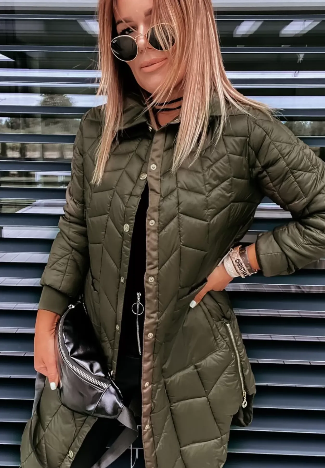 Pikowany Plaszcz Z Suwakami Trish Khaki
