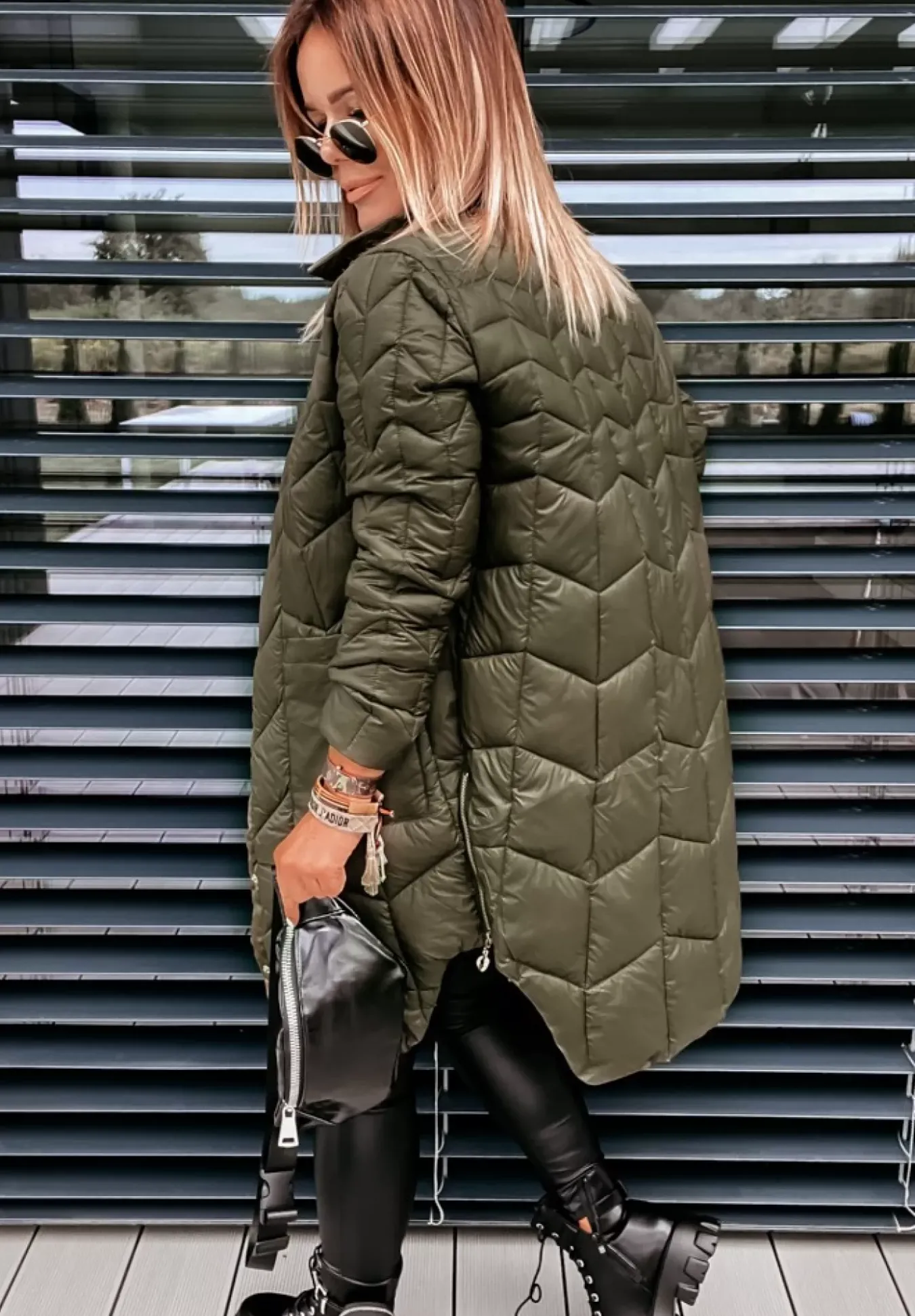 Pikowany Plaszcz Z Suwakami Trish Khaki