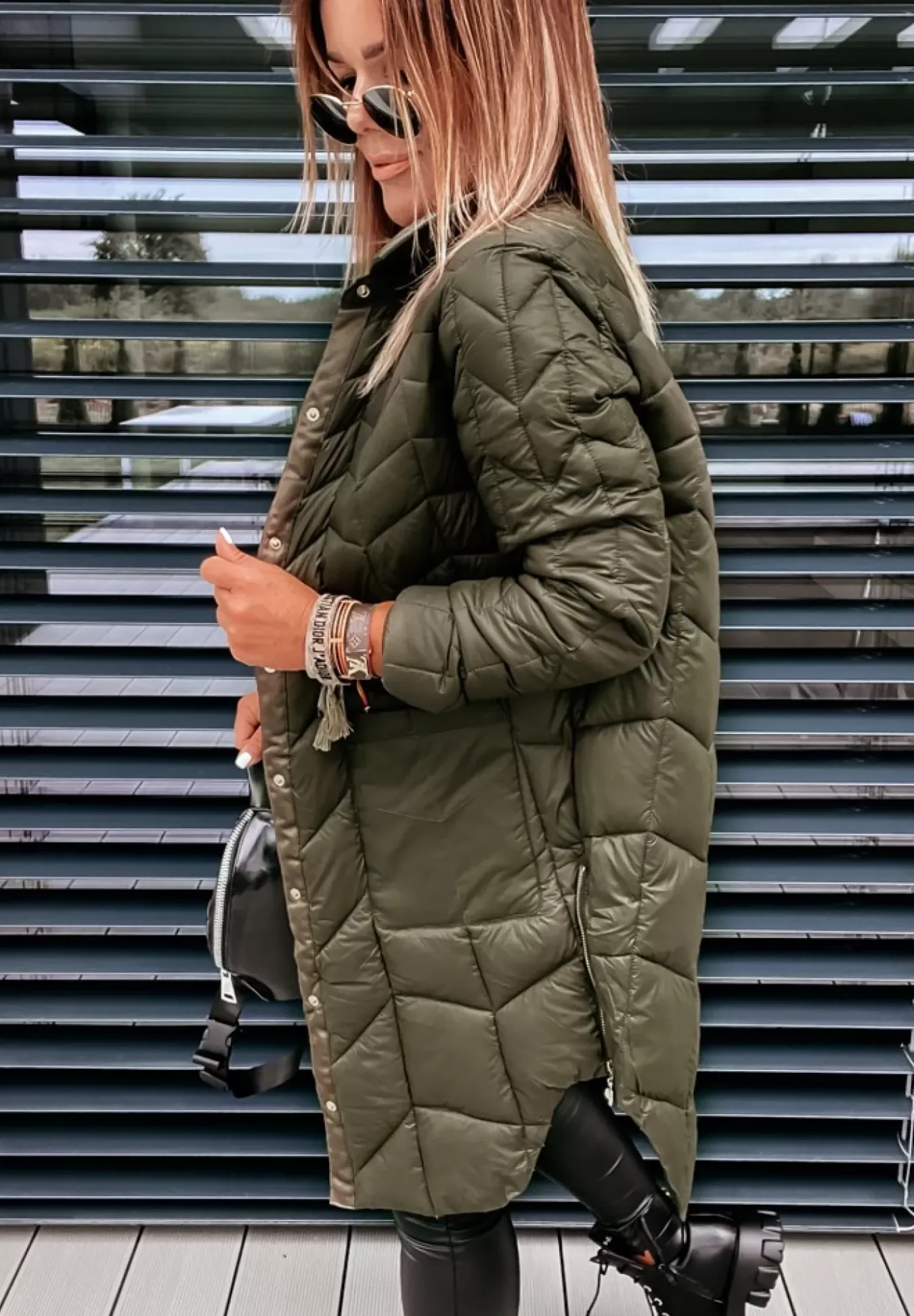 Pikowany Plaszcz Z Suwakami Trish Khaki