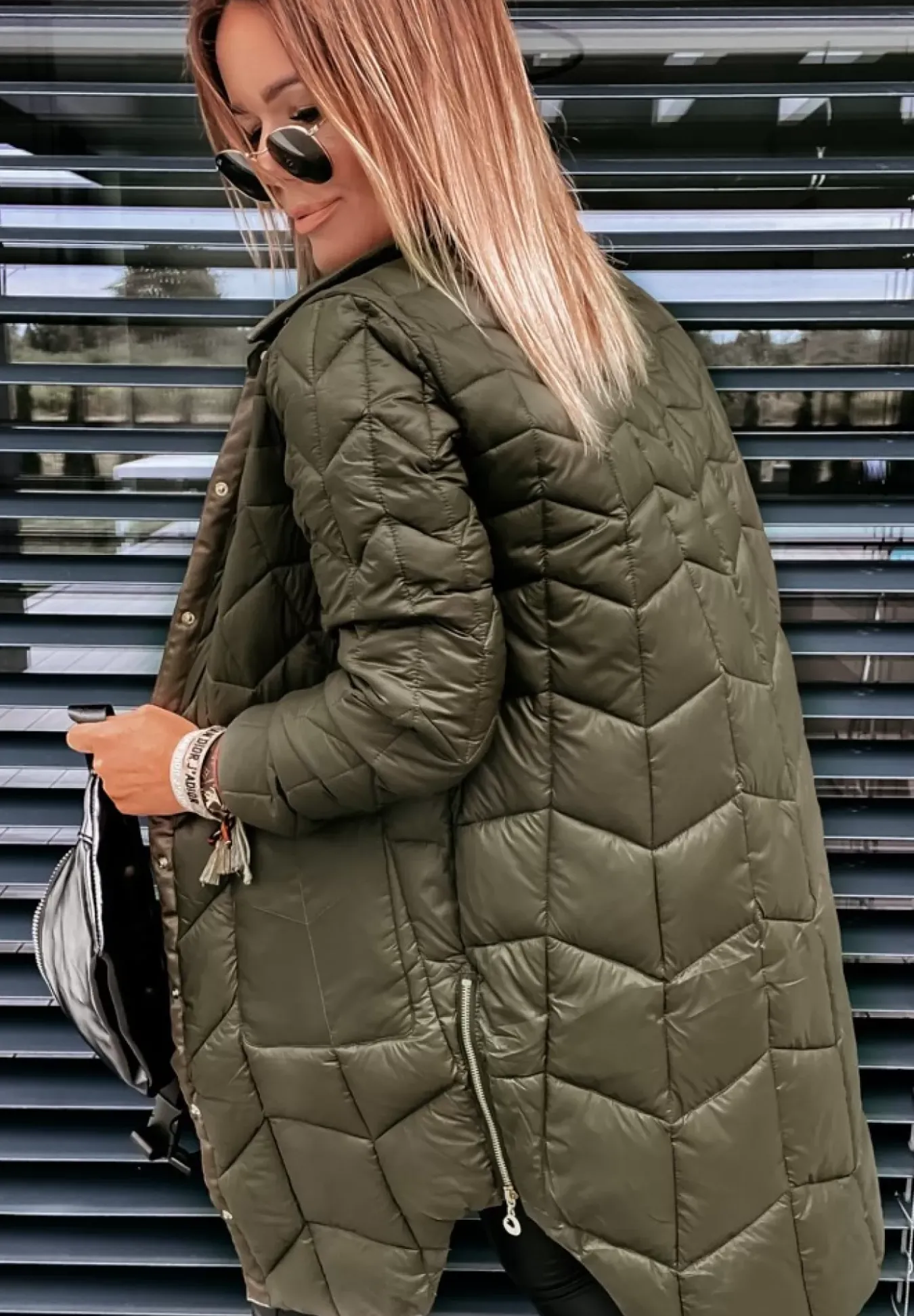 Pikowany Plaszcz Z Suwakami Trish Khaki