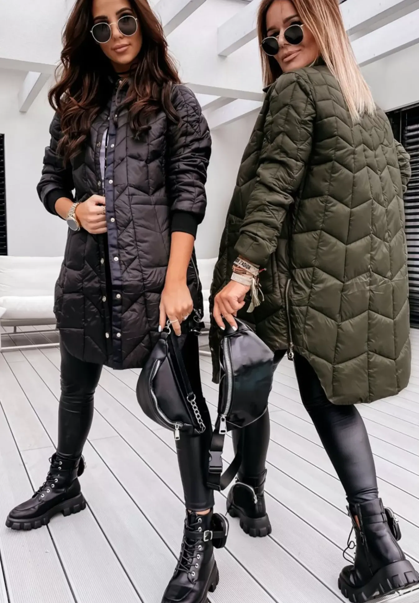 Pikowany Plaszcz Z Suwakami Trish Khaki