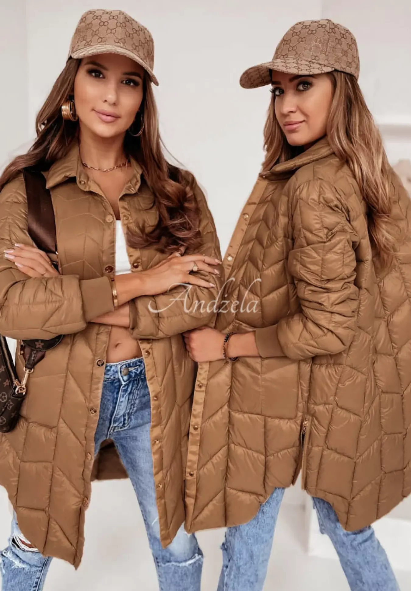 Pikowany Plaszcz Z Suwakami Trish Camelowy
