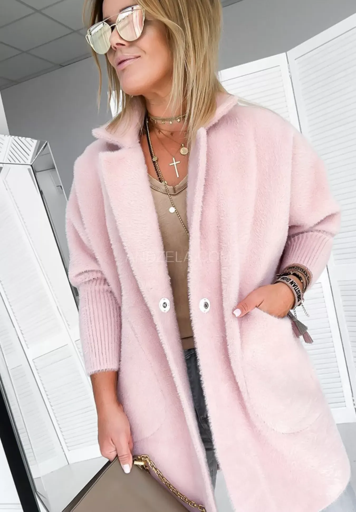 Plaszcz Alpaka Oversize Royal Pudrowy Roz