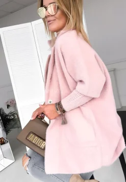 Plaszcz Alpaka Oversize Royal Pudrowy Roz