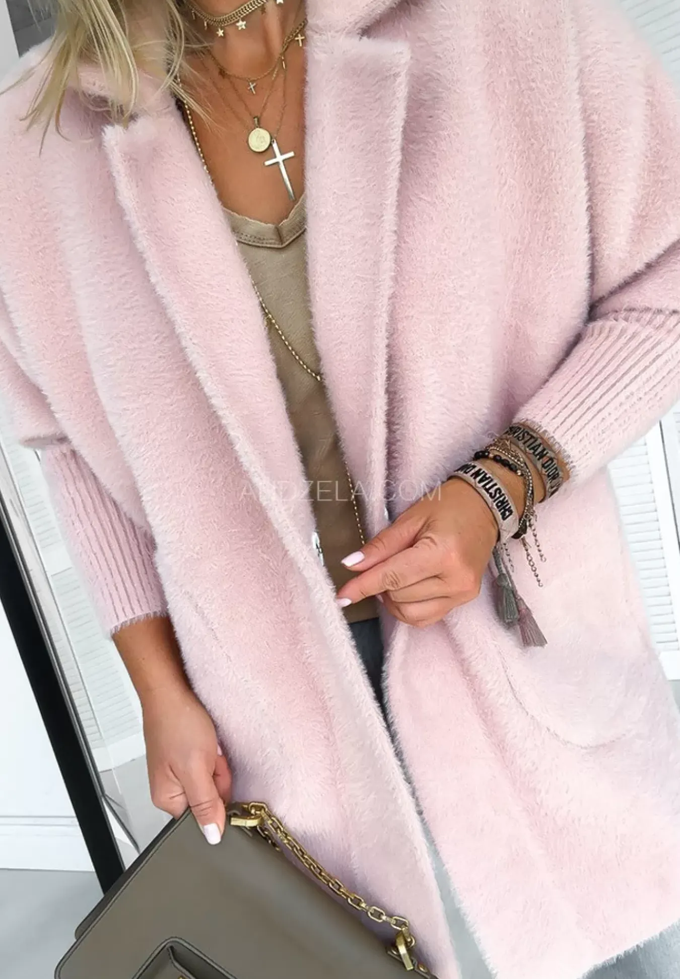 Plaszcz Alpaka Oversize Royal Pudrowy Roz