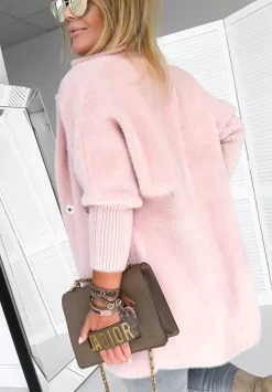 Plaszcz Alpaka Oversize Royal Pudrowy Roz