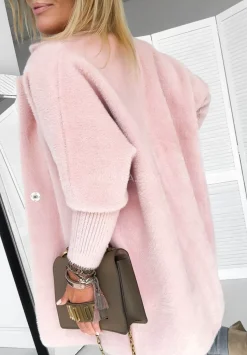 Plaszcz Alpaka Oversize Royal Pudrowy Roz