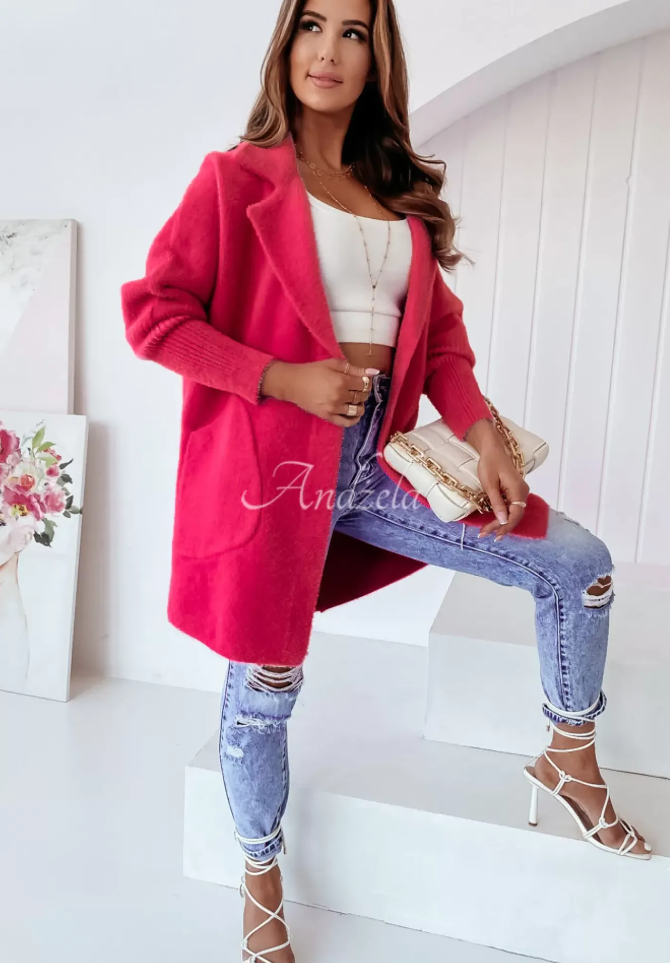 Plaszcz Alpaka Oversize Royal Malinowy