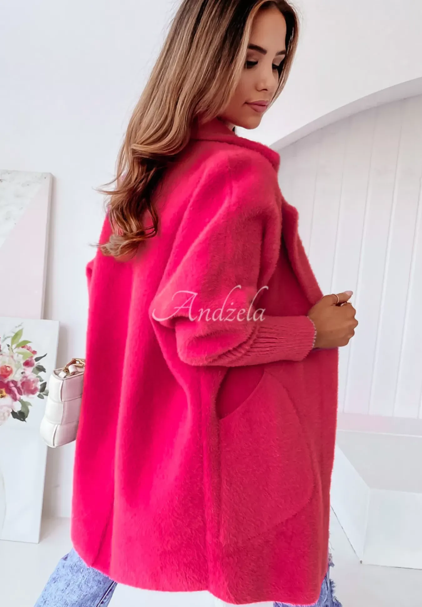 Plaszcz Alpaka Oversize Royal Malinowy