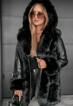 Plaszcz Z Imitacji Skory Z Futerkiem Season To Be Freezin Czarny
