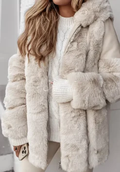 Plaszcz Z Imitacji Skory Z Futerkiem Arctic Aura Bezowy
