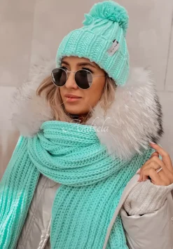 Pleciona Czapka Z Pomponem Laponia Mietowa