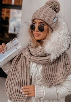 Pleciona Czapka Z Pomponem Laponia Mokka