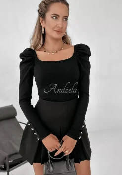 Prazkowana Bluzka Z Bufkami Don'T Judge Me Czarna