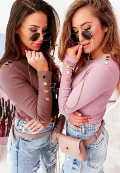 Prazkowana Bluzka Z Ozdobnymi Guzikami Anita Pudrowy Roz