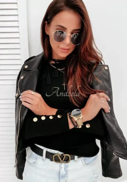 Prazkowana Bluzka Z Ozdobnymi Guzikami Anita Czarna