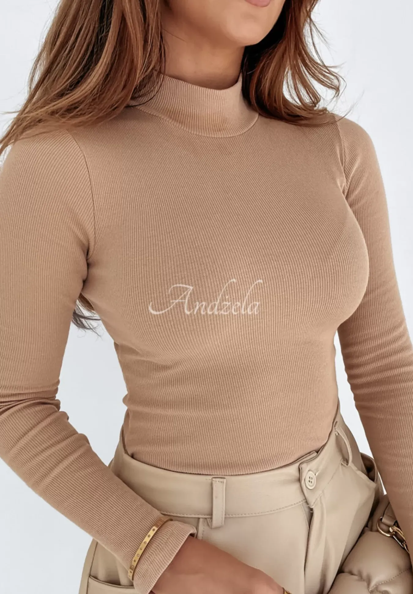 Prazkowana Bluzka Z Polgolfem Classy Closet Bezowa