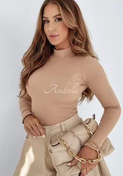 Prazkowana Bluzka Z Polgolfem Classy Closet Bezowa