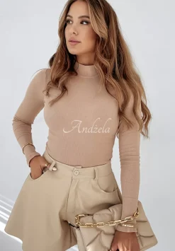 Prazkowana Bluzka Z Polgolfem Classy Closet Bezowa