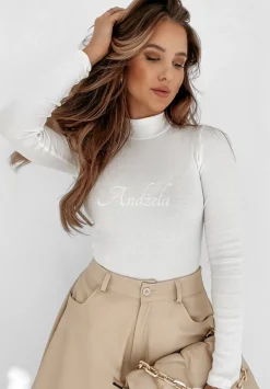 Prazkowana Bluzka Z Polgolfem Classy Closet Ecru