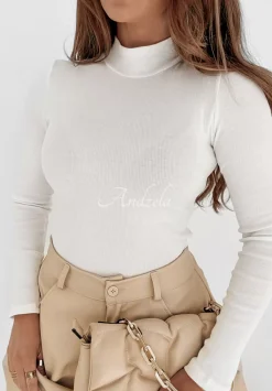 Prazkowana Bluzka Z Polgolfem Classy Closet Ecru